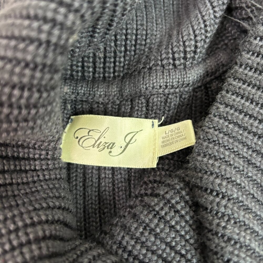 Eliza J Sweater Dress Large Navy Blue Cowl Neck Long Sleeve Fit & Flare‎ Women's - Picture 10 of 11